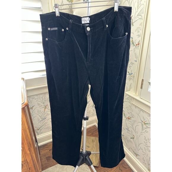 Calvin Klein Womens Black Velvet Soft Pants Jeans Sz 14 EUC - Picture 1 of 6